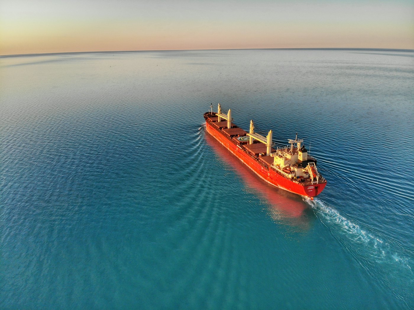 A bulk freighter, the Federal Beaufort, leaving the St. Clair River into Lake Huron